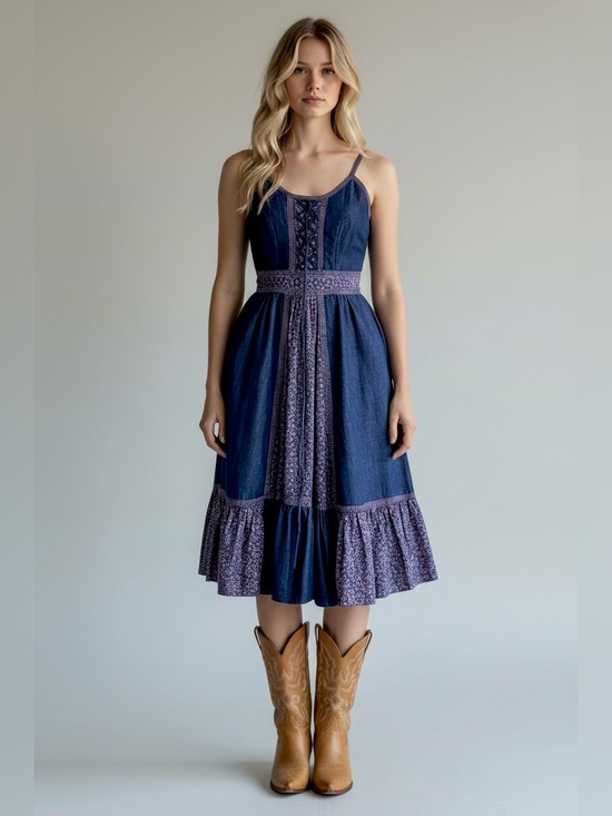 Gunne Sax Dresses & Skirts - DENIM Gunne Sax Shamash and Yofi Label Corset Prairie Sun Dress / XS XXS / NWT